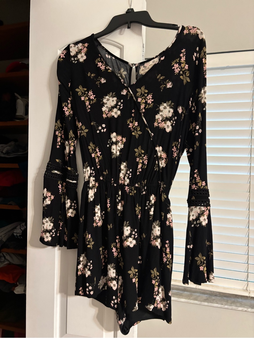 Hollister Black Floral Long-Sleeve Romper Dress